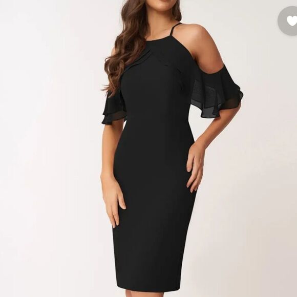 BRAND NEW GABBY SKYE LACE OVERLAY STRAPPY COLD SHOULDER MIDI DRESS - Picture 1 of 14